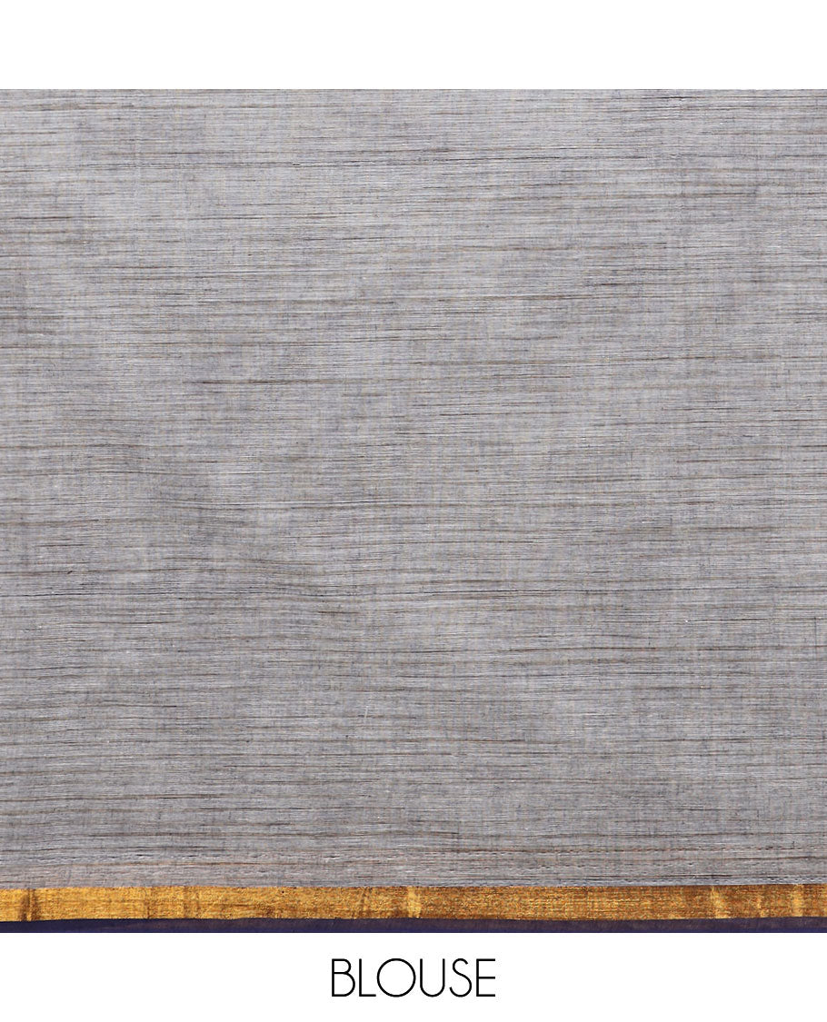 Half-white striped with peacock buttas printed chirala cotton saree, birds printed border, and intricately printed pallu