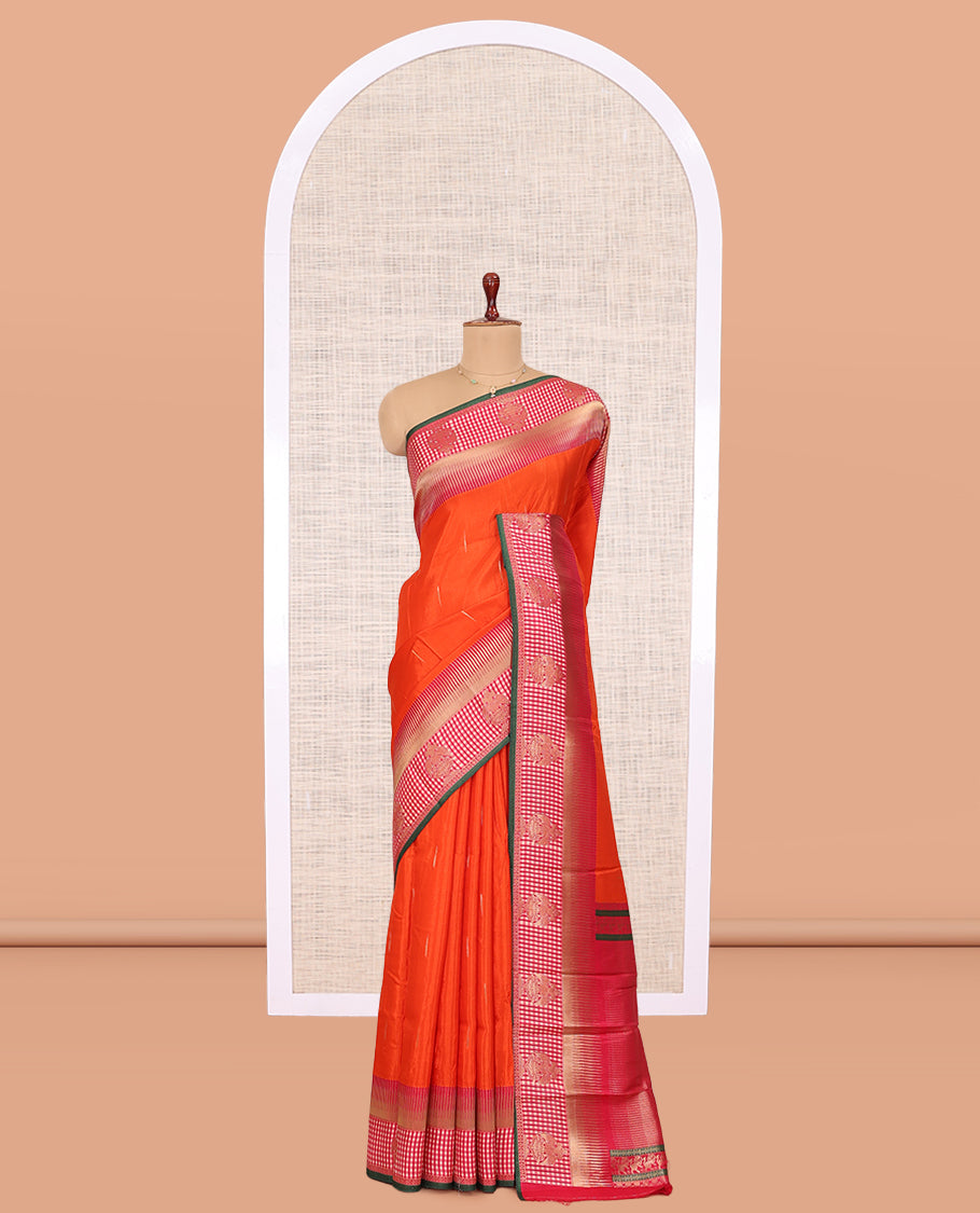 Rust Raindrop Butta Semi-Mysore Silk Saree