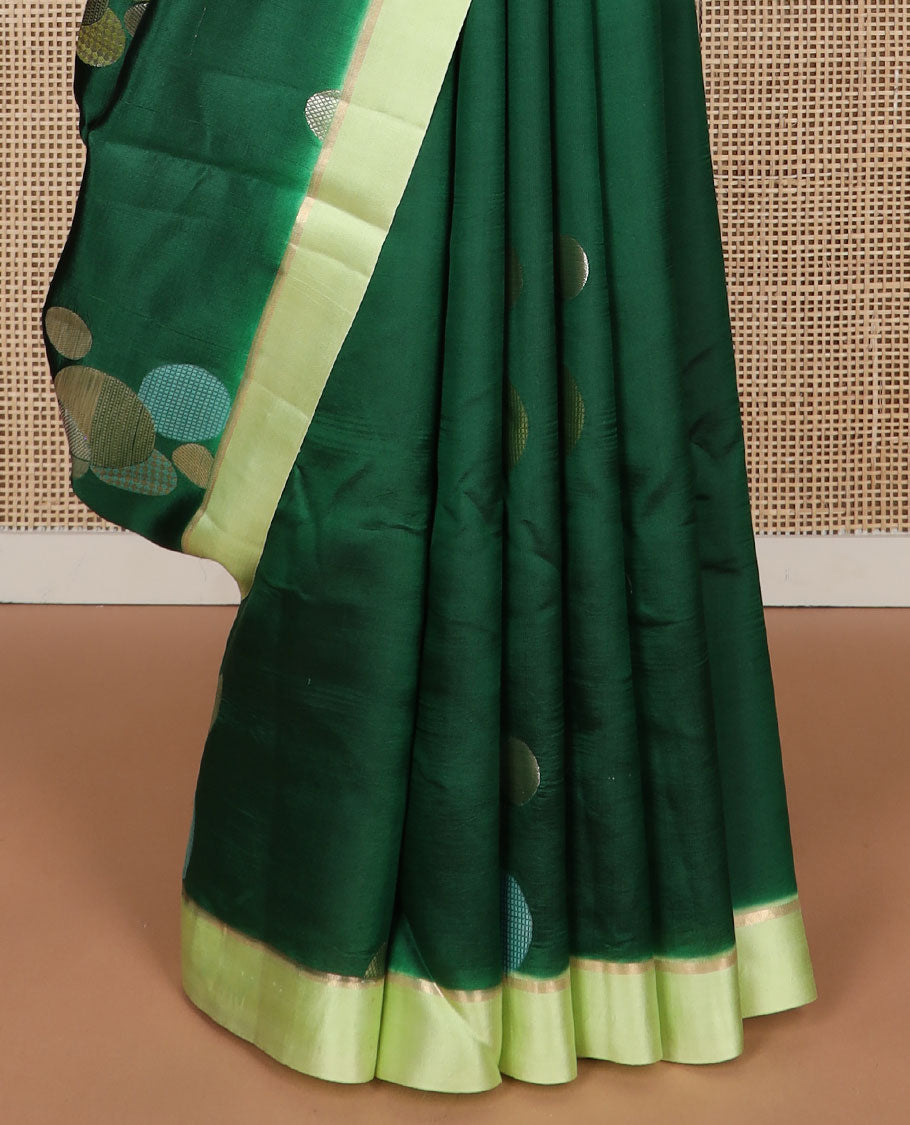 Dark green geometric design raw mango silk saree with contrast border