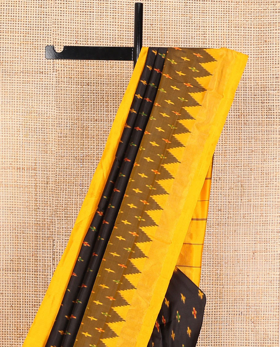 Black ikkat saree with ikkat buttas, contrast ikkat border & pallu of ikkat designs