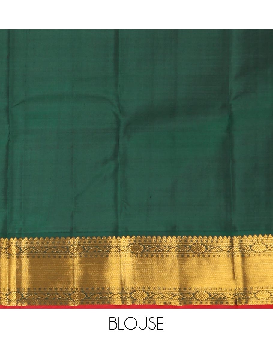Red zari buttas silk saree, contrast traditional zari design border & jaal pallu