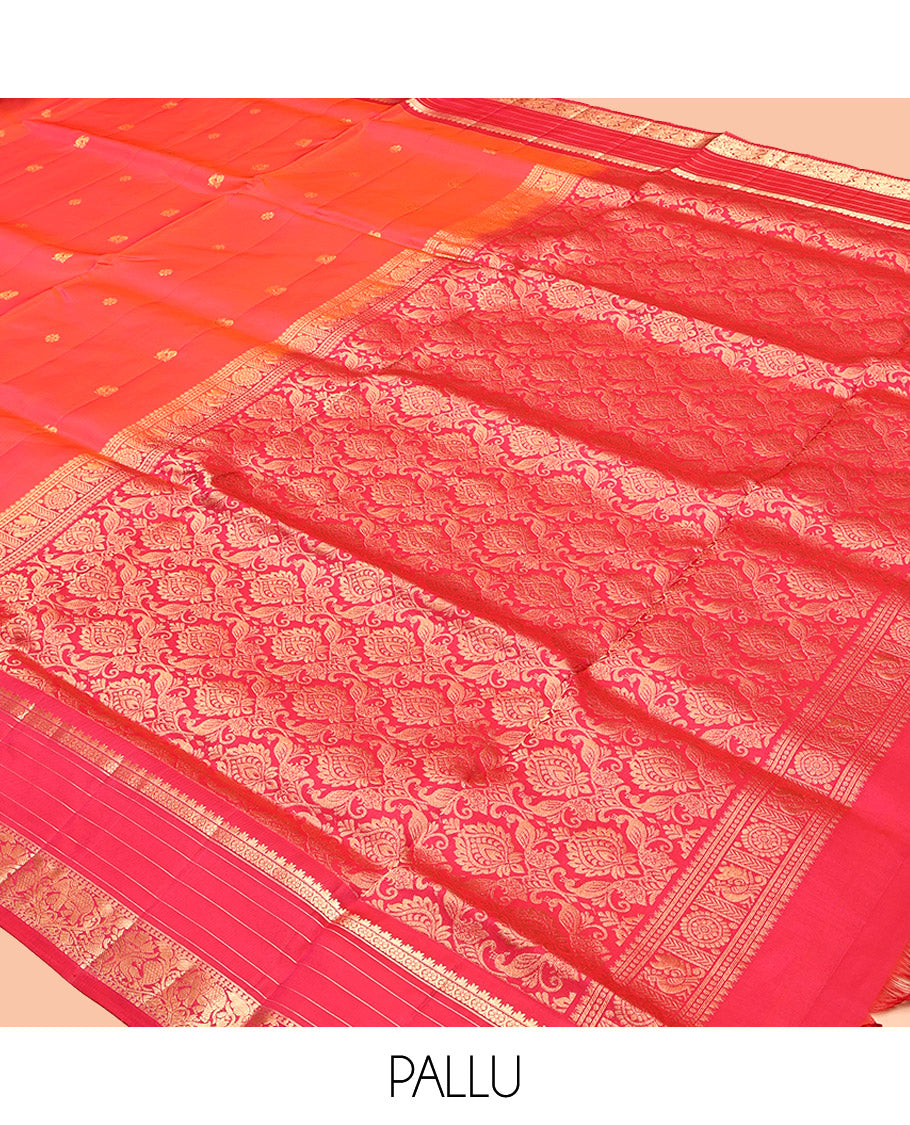 Orange Mayuri Lite Silk Mix Saree, Prettified with Zari Buttas, Contrast Traditional Zari Border, Pallu of Floral Designs, and a Contrast Blouse