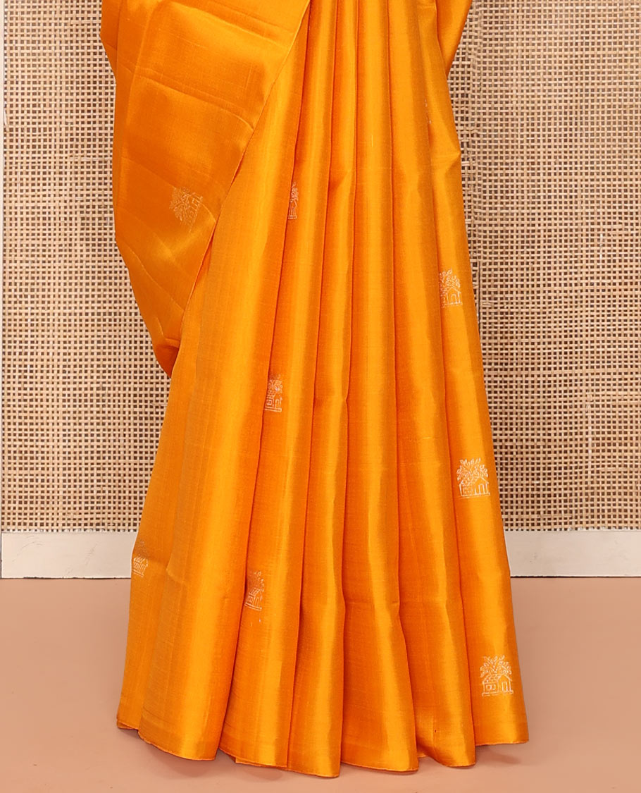 Borderless Orange Mayuri Soft Silk Saree, Sparsely Sparkled with Home Motifs All Over Its Body, Sparsely Woven Pallu of Unique Patterns, and Paired with a Matching Blouse