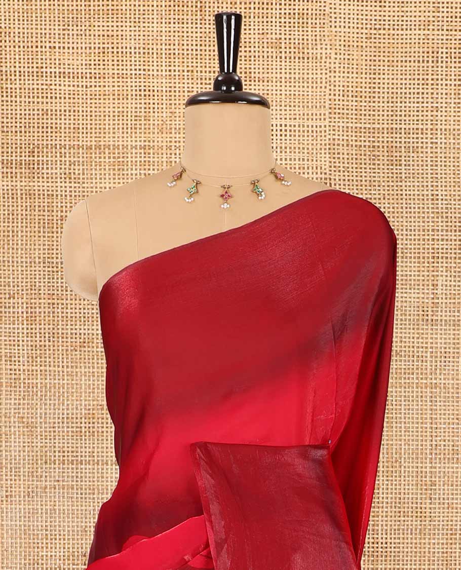 Borderless pink floral motifs printed fendy satin saree with a self-pallu and a matching blouse