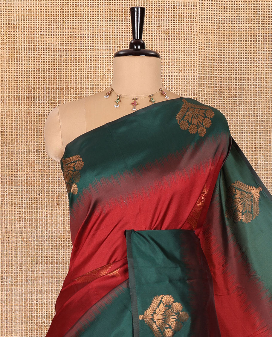 Maroon floral zari buttas Kanchi silk saree, contrast floral motifs zari woven border, butta enclosed jaal pallu, and a zari design pallu