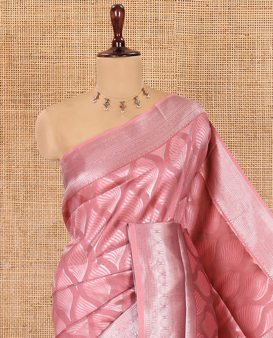 Onion Pink Elite Soft Silk Saree, Subtly Sparkled with Ogee Jacquard Design, a Traditional Zari Border, Zari Pallu, and a Matching Blouse