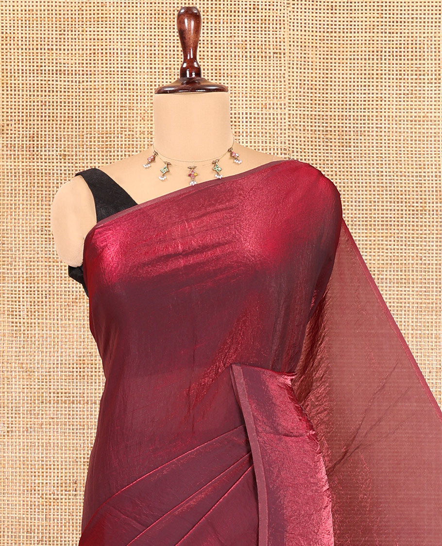 Borderless Purple Plain Fendi Chiffon Saree, a Self-Pallu, and a Matching Peacock Embroidered Blouse