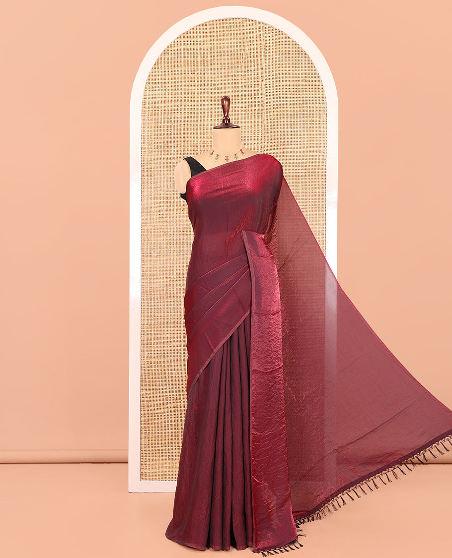 Borderless Purple Plain Fendi Chiffon Saree, a Self-Pallu, and a Matching Peacock Embroidered Blouse