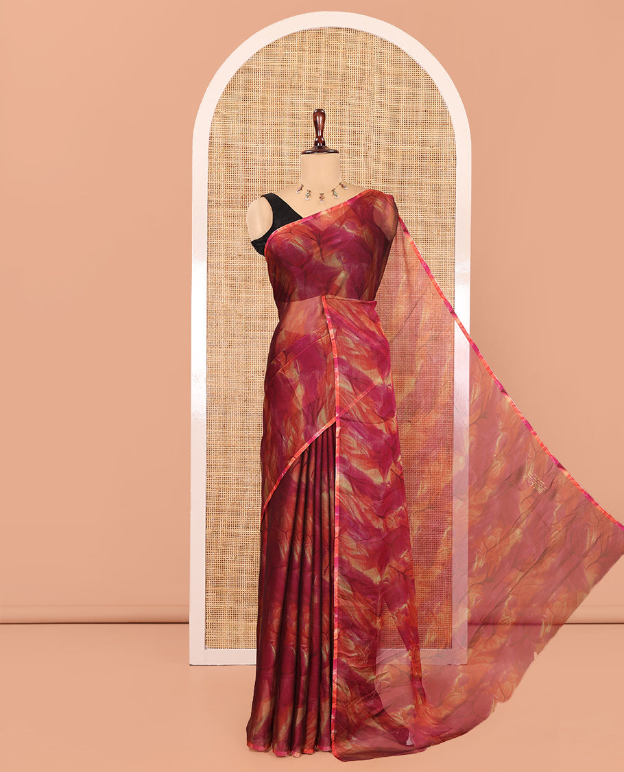 Borderless Purple Rangoli Chiffon Saree, Accentuated with All-Over Abstract Print, and Comes Without Blouse