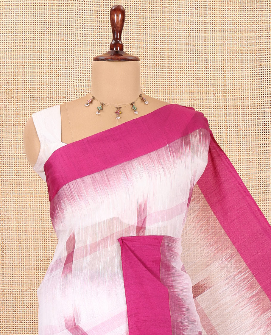 White-Purple Khadi Cotton Saree, Woven with Ikat Buttas, Contrast Blouse, Ikat Pallu, Matching Blouse