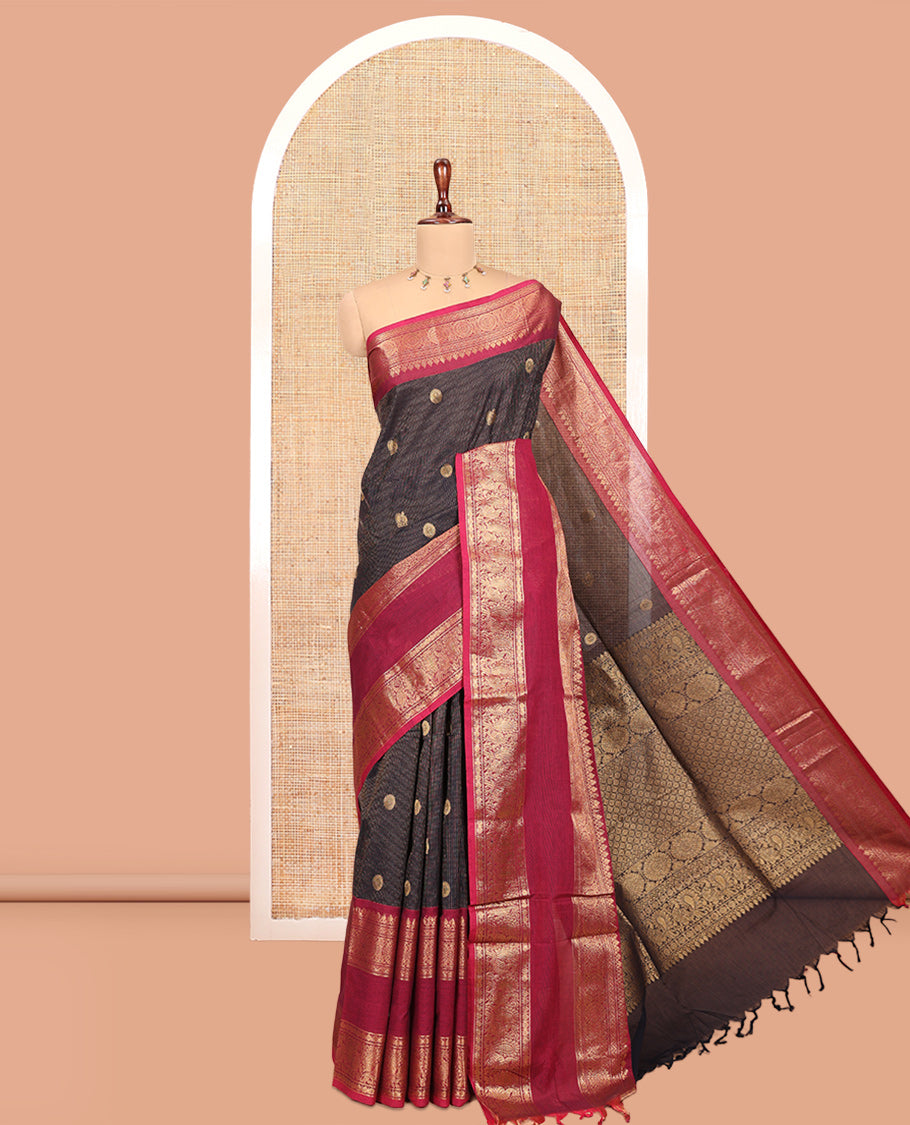 Black Semi-Katan Silk Saree