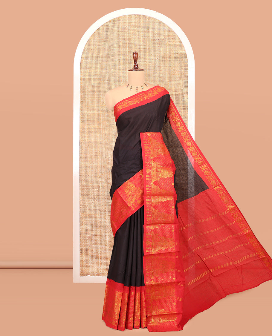 Coffee Brown Plain Sungudi Cotton Saree