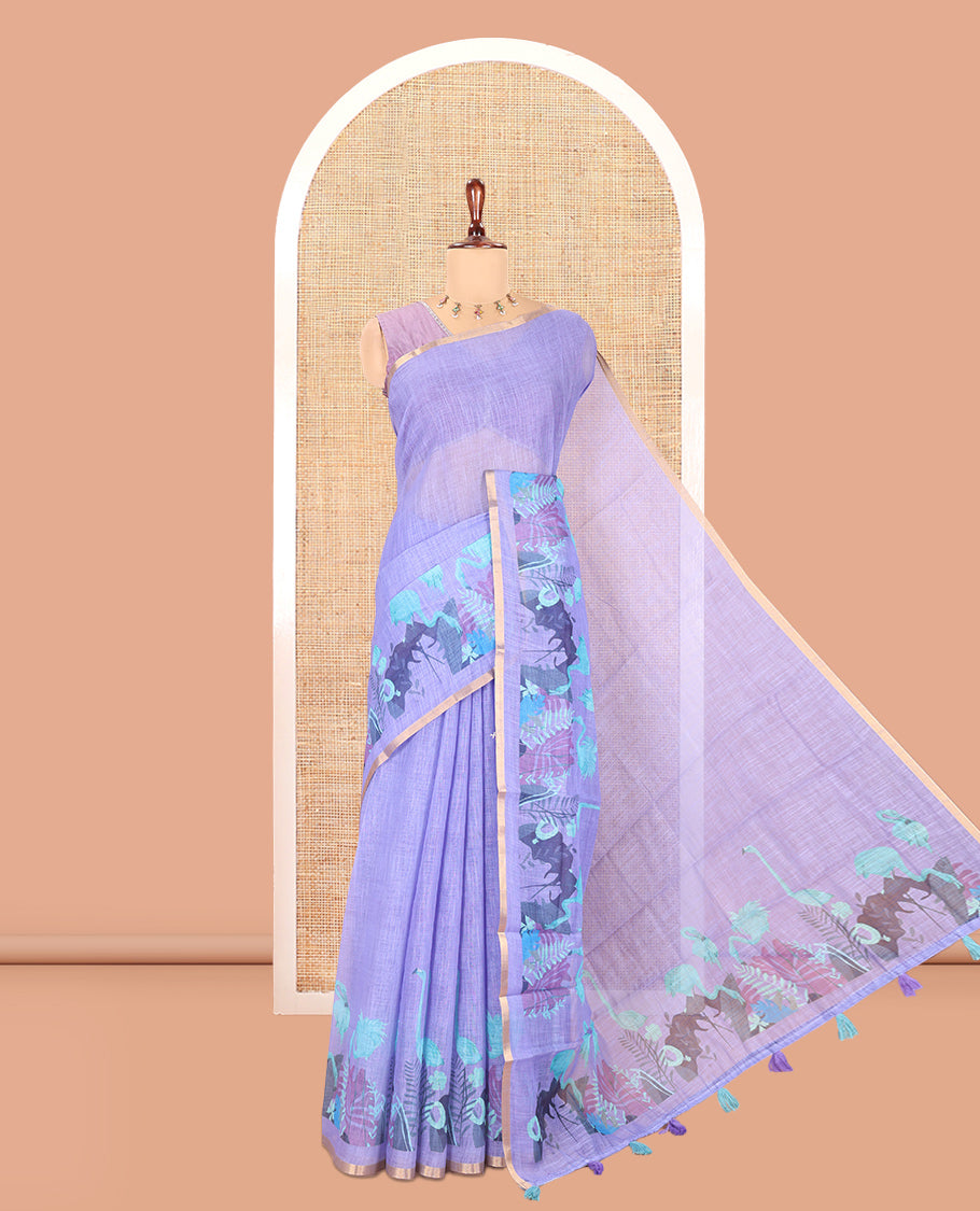 Lavender Plain Linen Cotton Saree