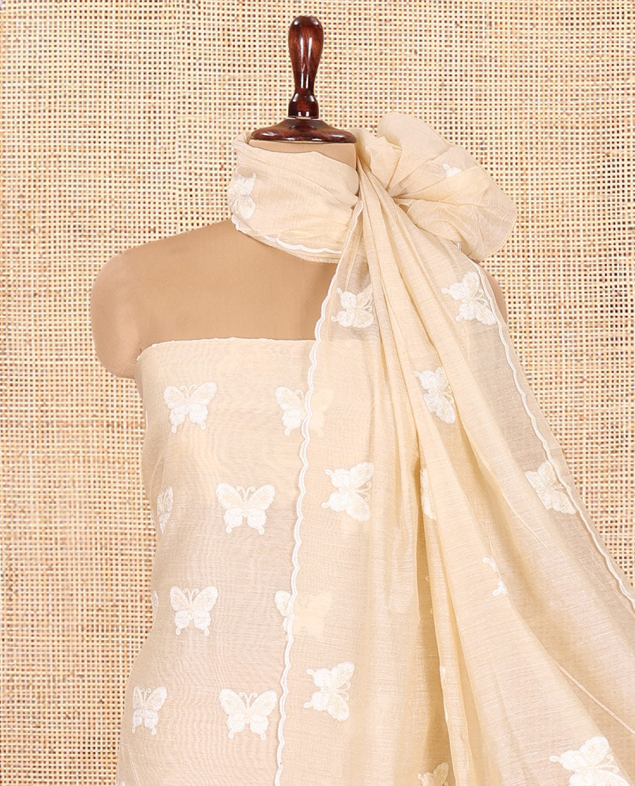 Chikku Chanderi Chanderi Material Chudidar, Butterfly Embroidery Top, Matching Blouse, Scallop Dupatta