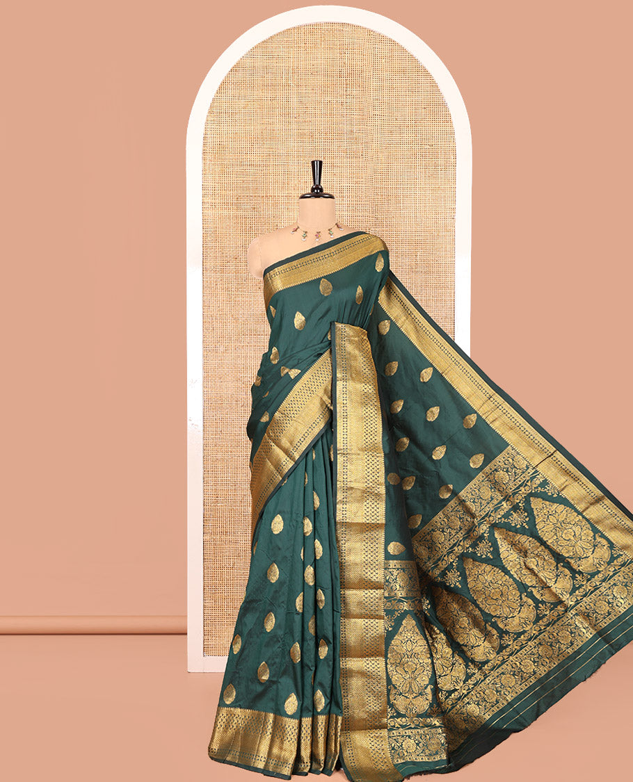 Bottle Green Art Silk Saree, Mesmerized with Zari Buttas, Traditional Border, Intricate Pallu, a Matching Blouse