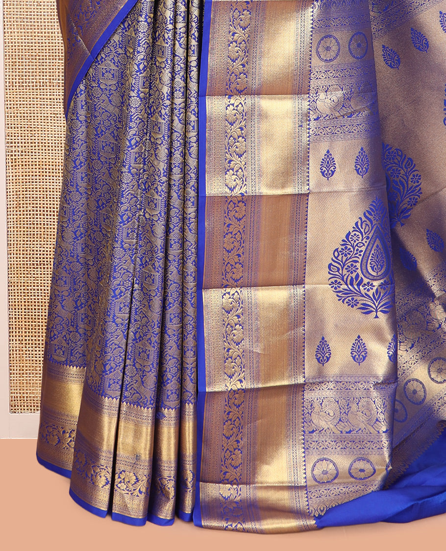 Ink Blue Budget Silk Saree, Decked Up with Jacquard Design, a Zari Border, Grand Pallu, and a Matching Blouse