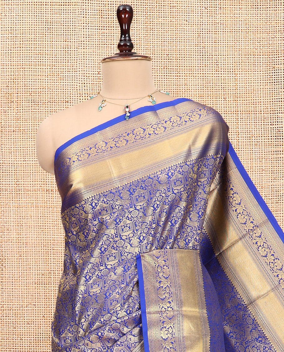 Ink Blue Budget Silk Saree, Decked Up with Jacquard Design, a Zari Border, Grand Pallu, and a Matching Blouse