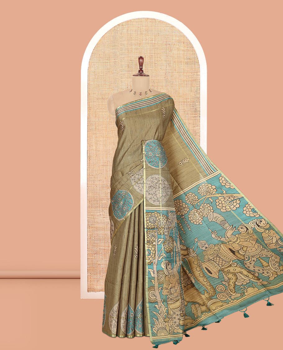 Khaki Fancy Tussar Saree
