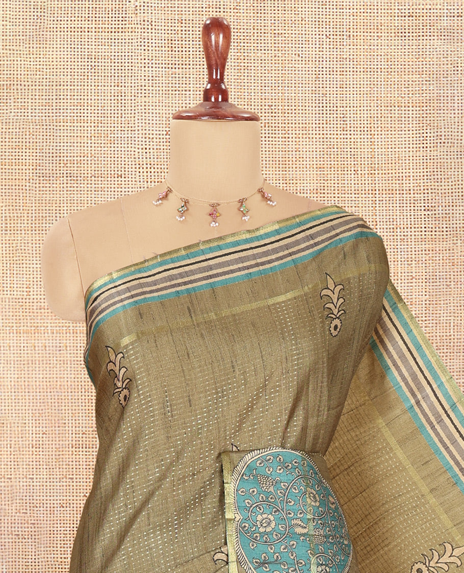 Khaki Fancy Tussar Saree