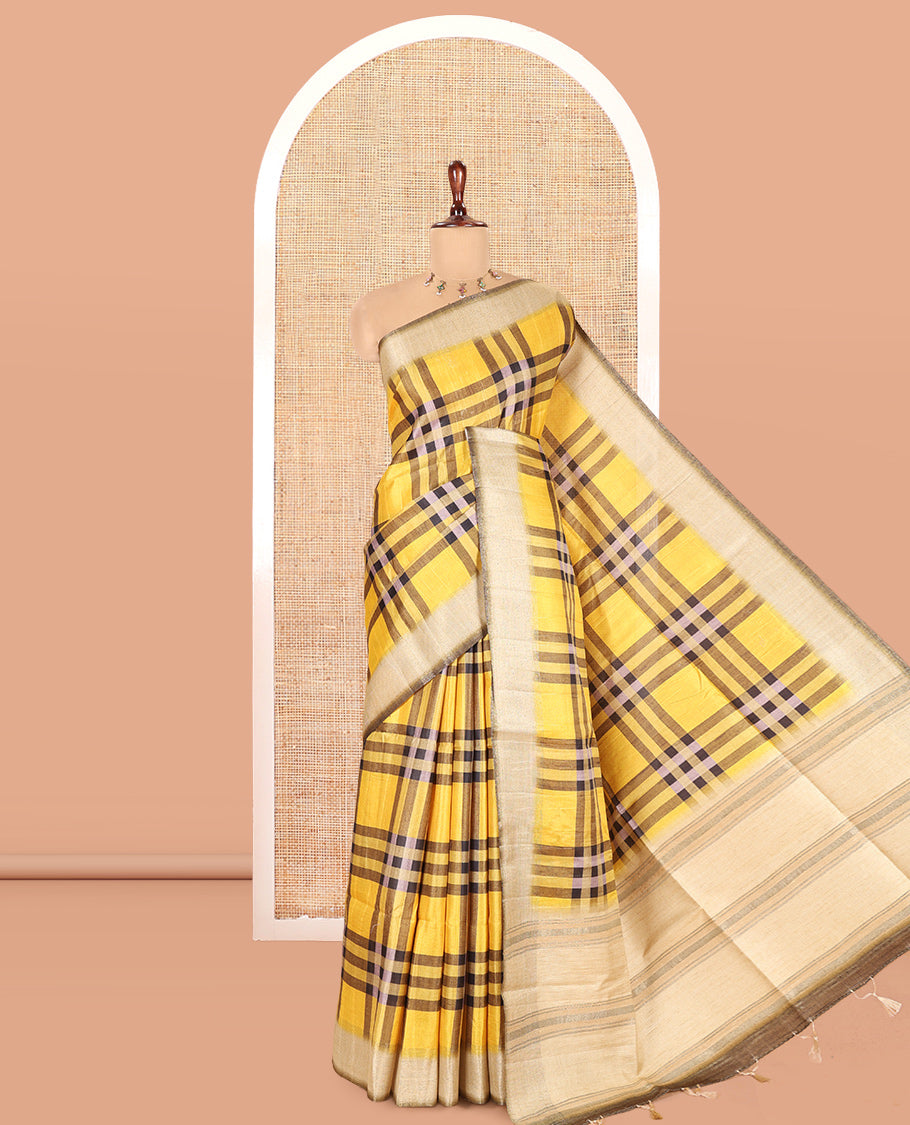 Yellow Fancy Tussar Silk Saree