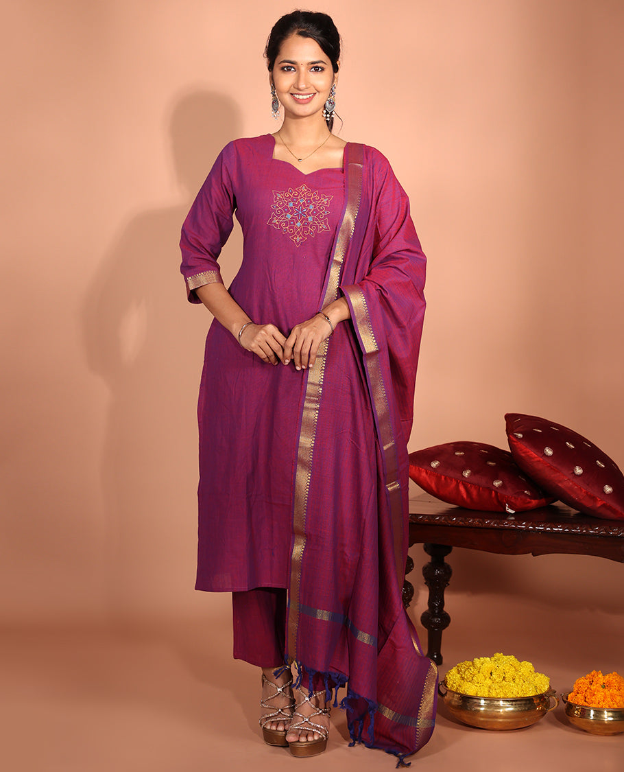 Pink Cotton Readymade Suit