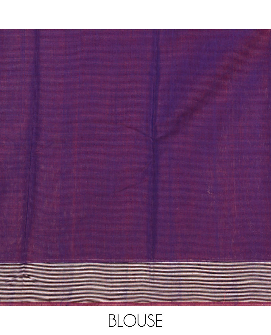Blue Silk Cotton Saree Woven with Floral Buttas All Over the Body, Complemented by a Contrast Zari Striped Border, Featuring a Pallu of Jaal Designs, and Paired with a Contrast Blouse