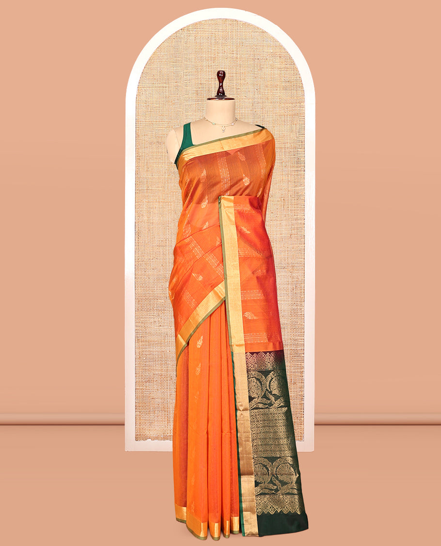 Orange Zari Design Silk Cotton Saree