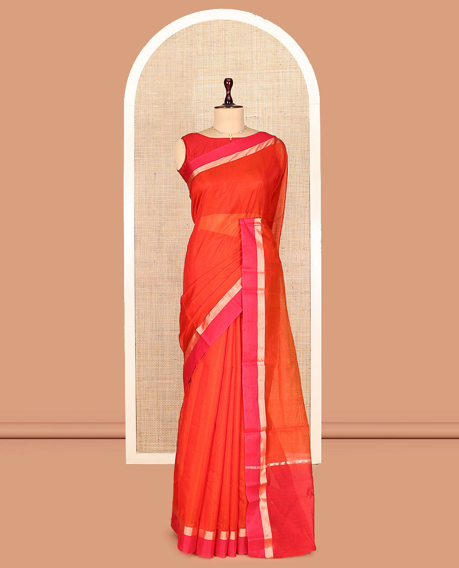 Orange Plain Silk Cotton Saree