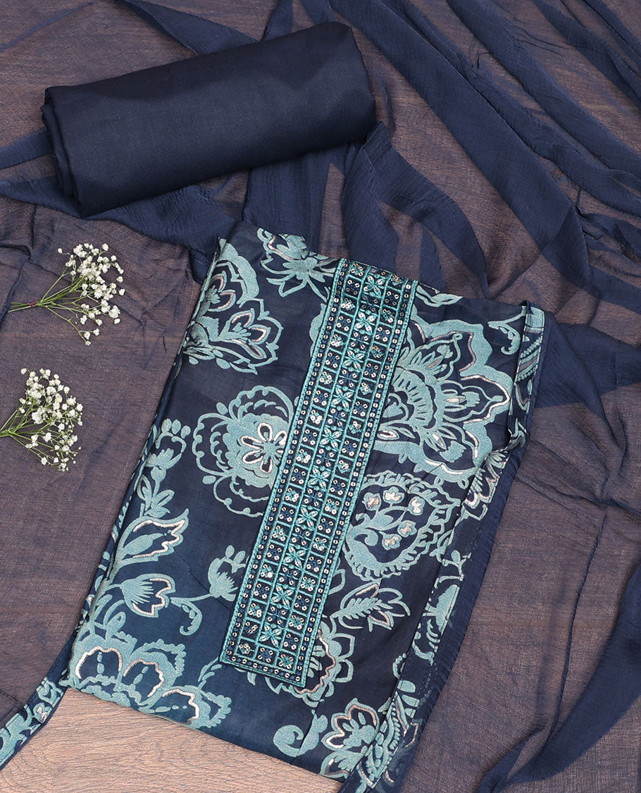 Navy Blue Muslin Material Chudidar Set