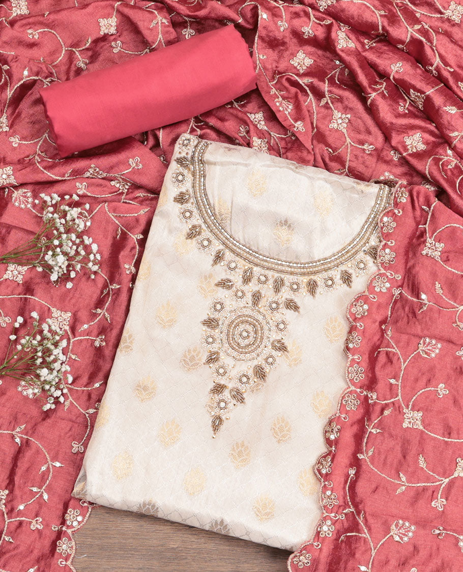 Cream Tissue Material Chudidar Set