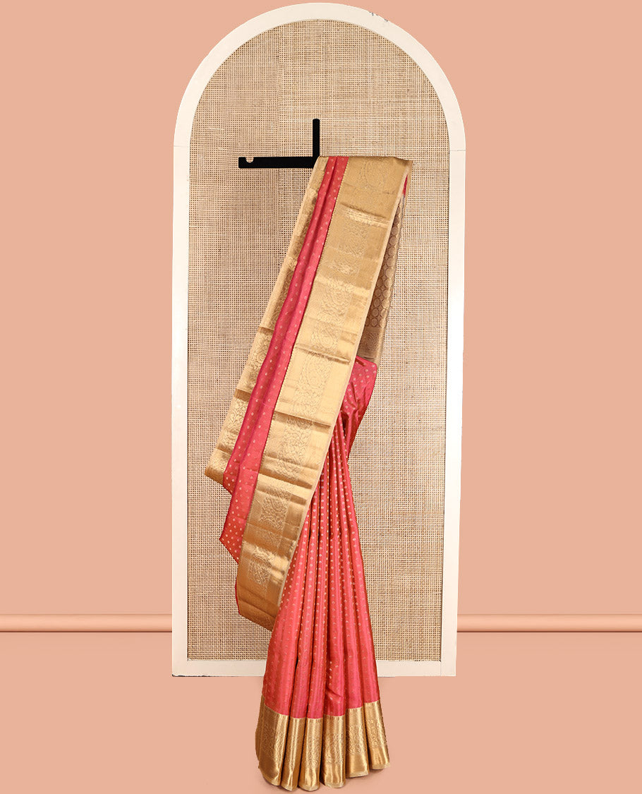 Pink Vasundhara Lite Silk Mix Saree, Decorated with Zari Buttas, Complemented by a Contrast Border of Thilakam Mokku, and Paisley Designs, Intricate Pallu, and a Contrast Blouse