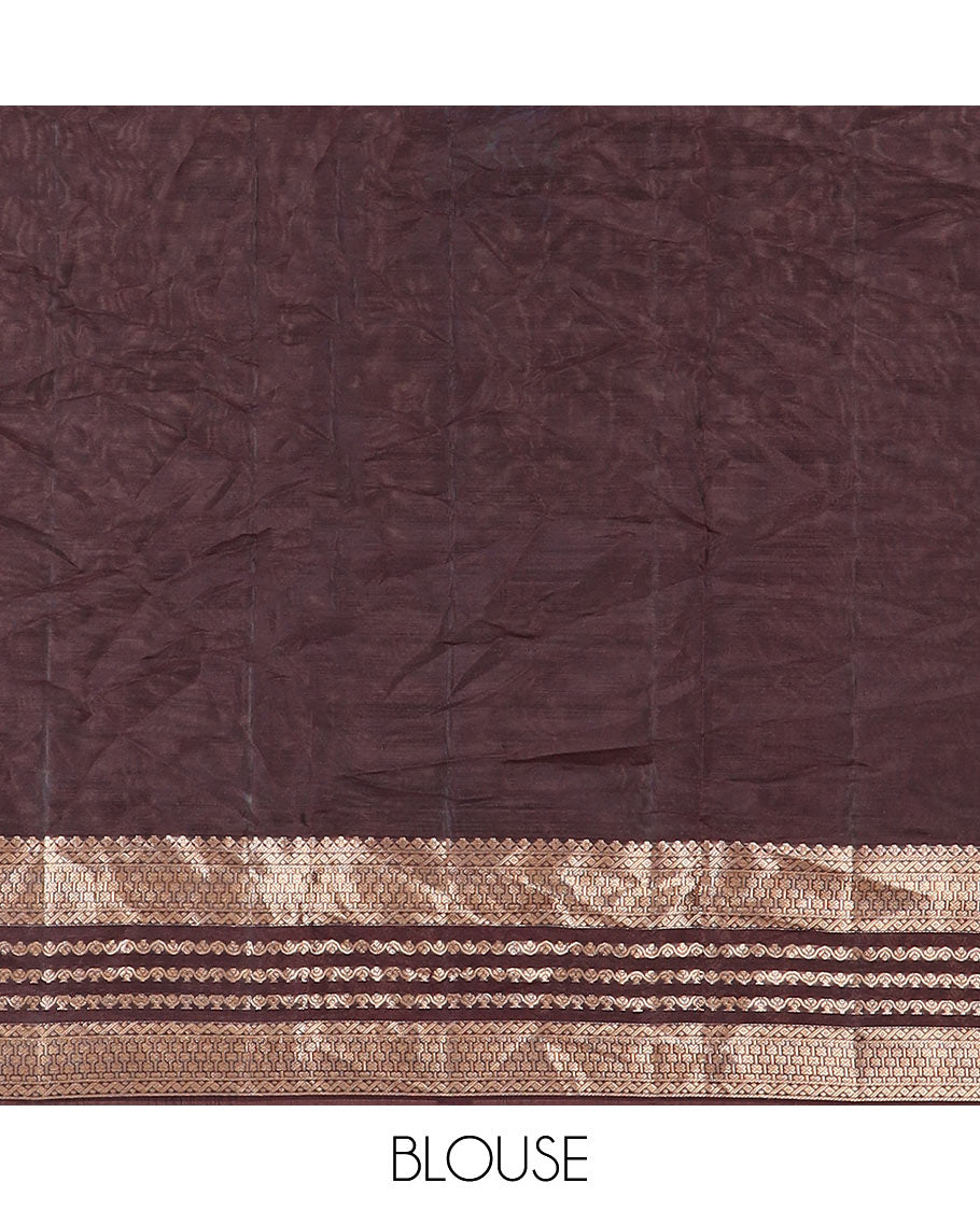 Light Maroon Vasundhara Silk Saree Gracefully Embellished with Zari Buttas, Complemented by a Contrast Border of Geometric Designs, Majestically Detailed Pallu of Floral Jaal Designs, and a Contrast Blouse