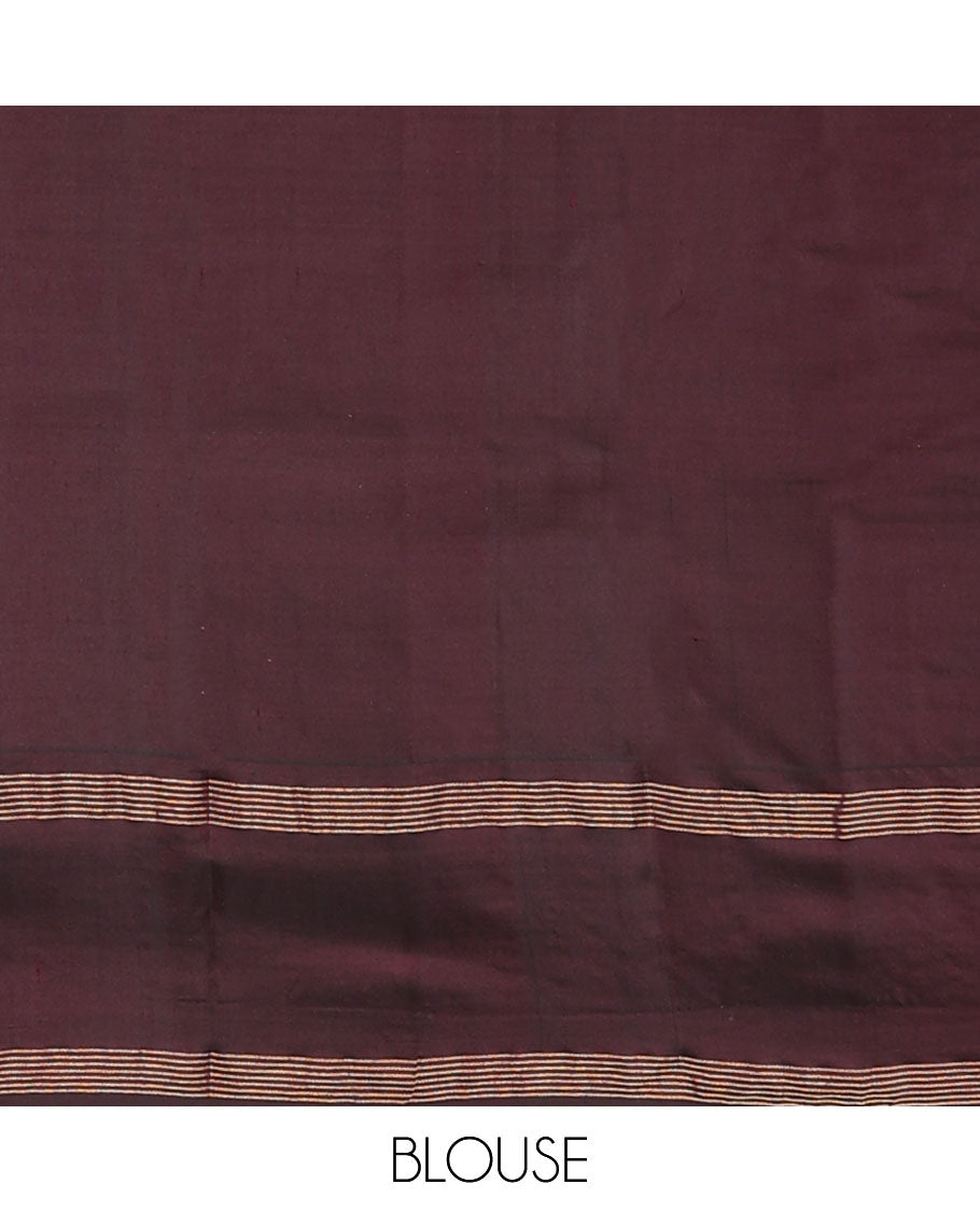 Maroon zari striped silksaree, rettai pettu zari striped border & pallu of zari-enriched jaal designs