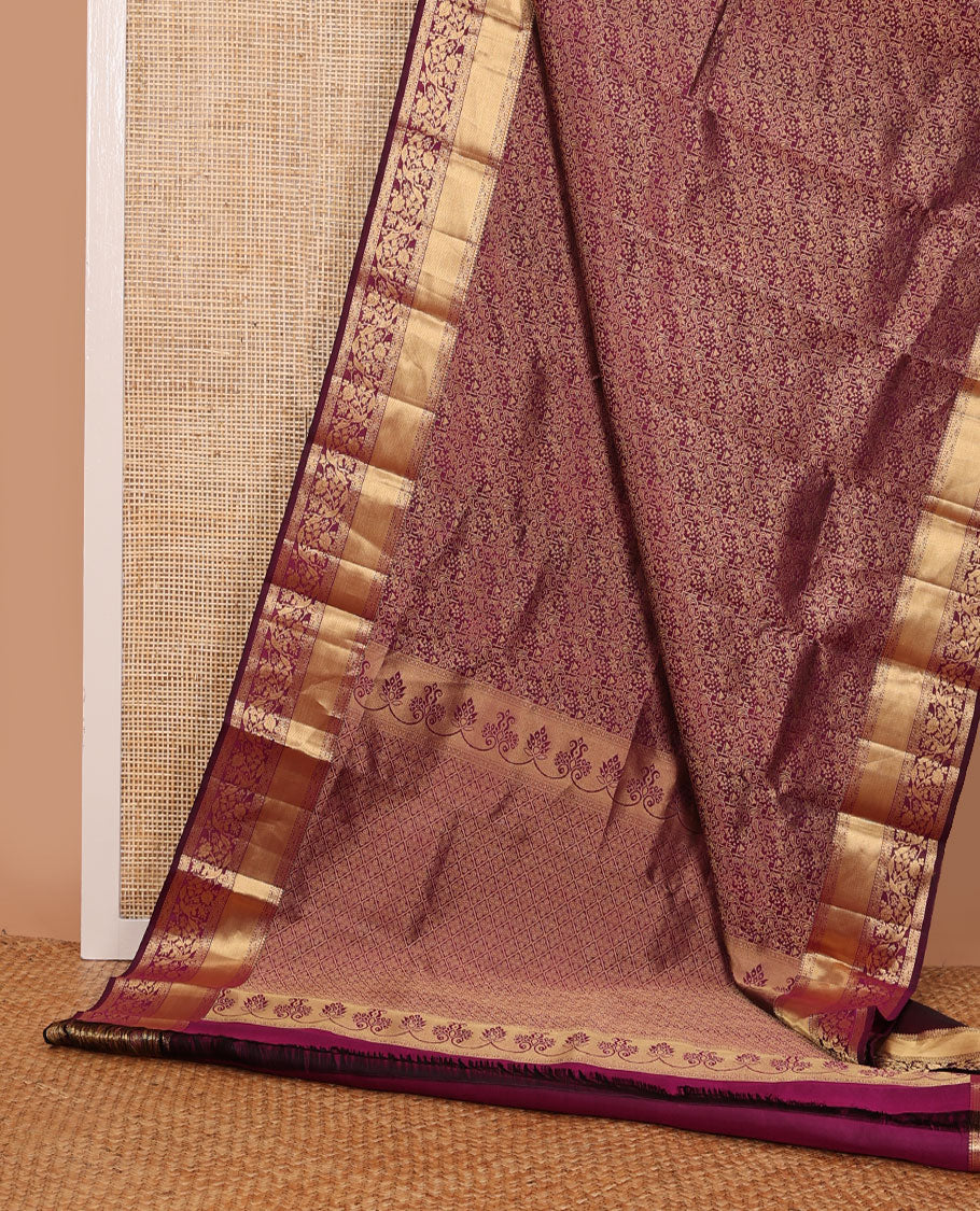 Maroon jacquard wedding silk saree, traditional zari border & pallu of jaal design weave