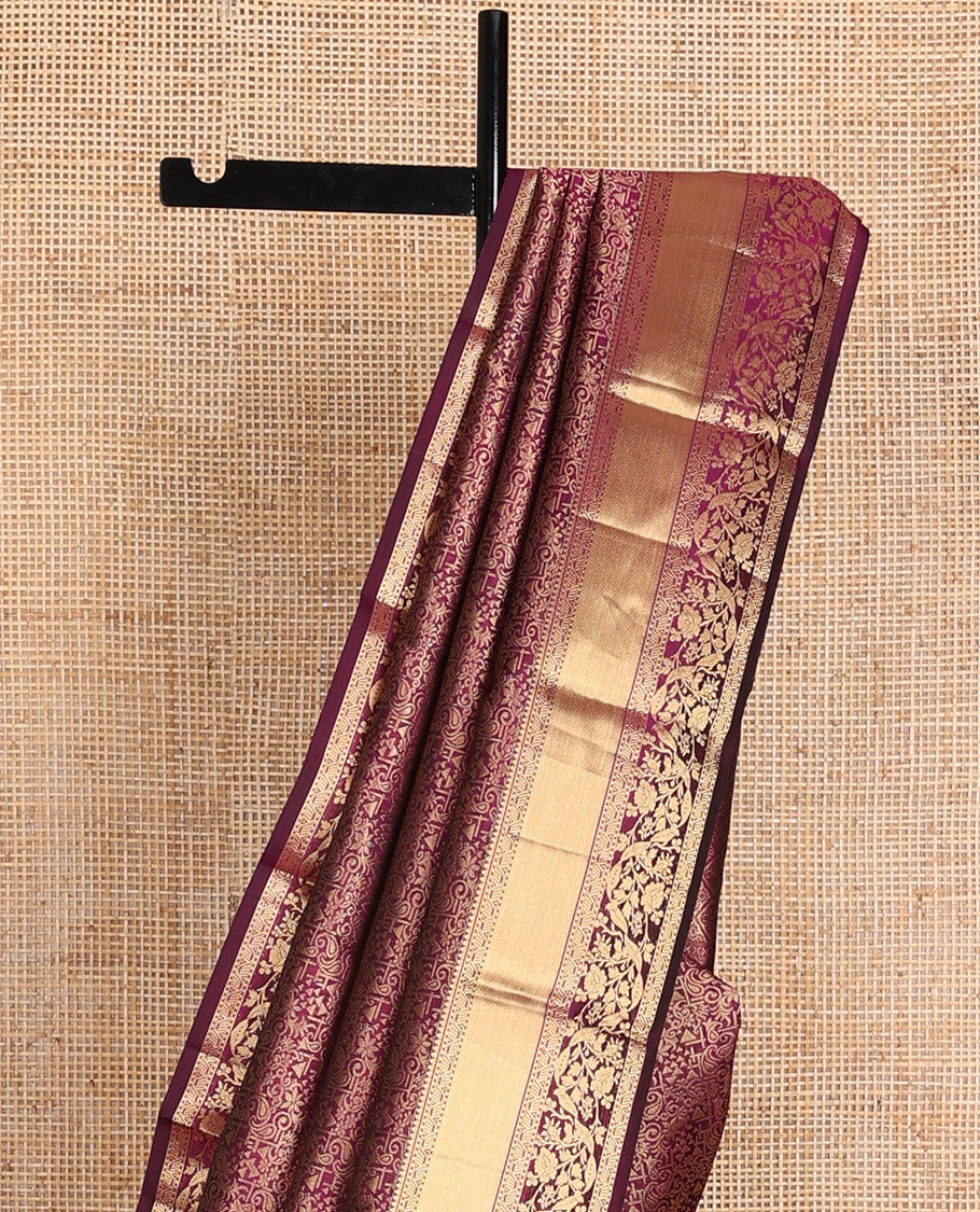 Maroon jacquard wedding silk saree, traditional zari border & pallu of jaal design weave