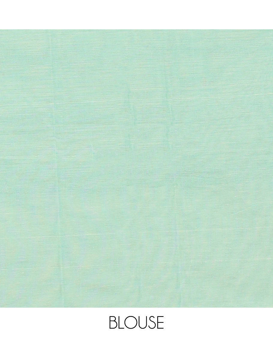 Borderless Blue Kanchi Cotton Saree, Delicately Woven with Buttas on Its Body, Highlighted by Pallu of Jaal Designs, and Paired with a Matching Blouse