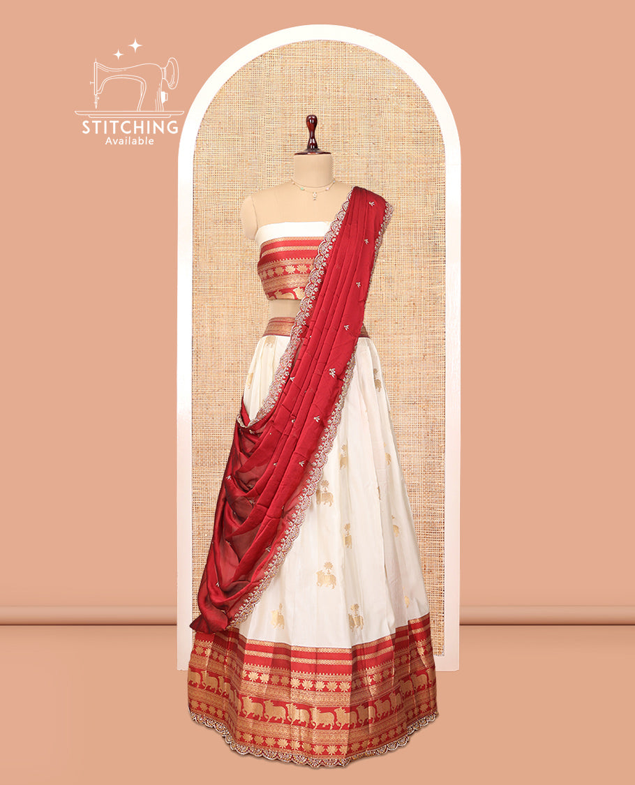 White-Red Banaras Half-Saree
