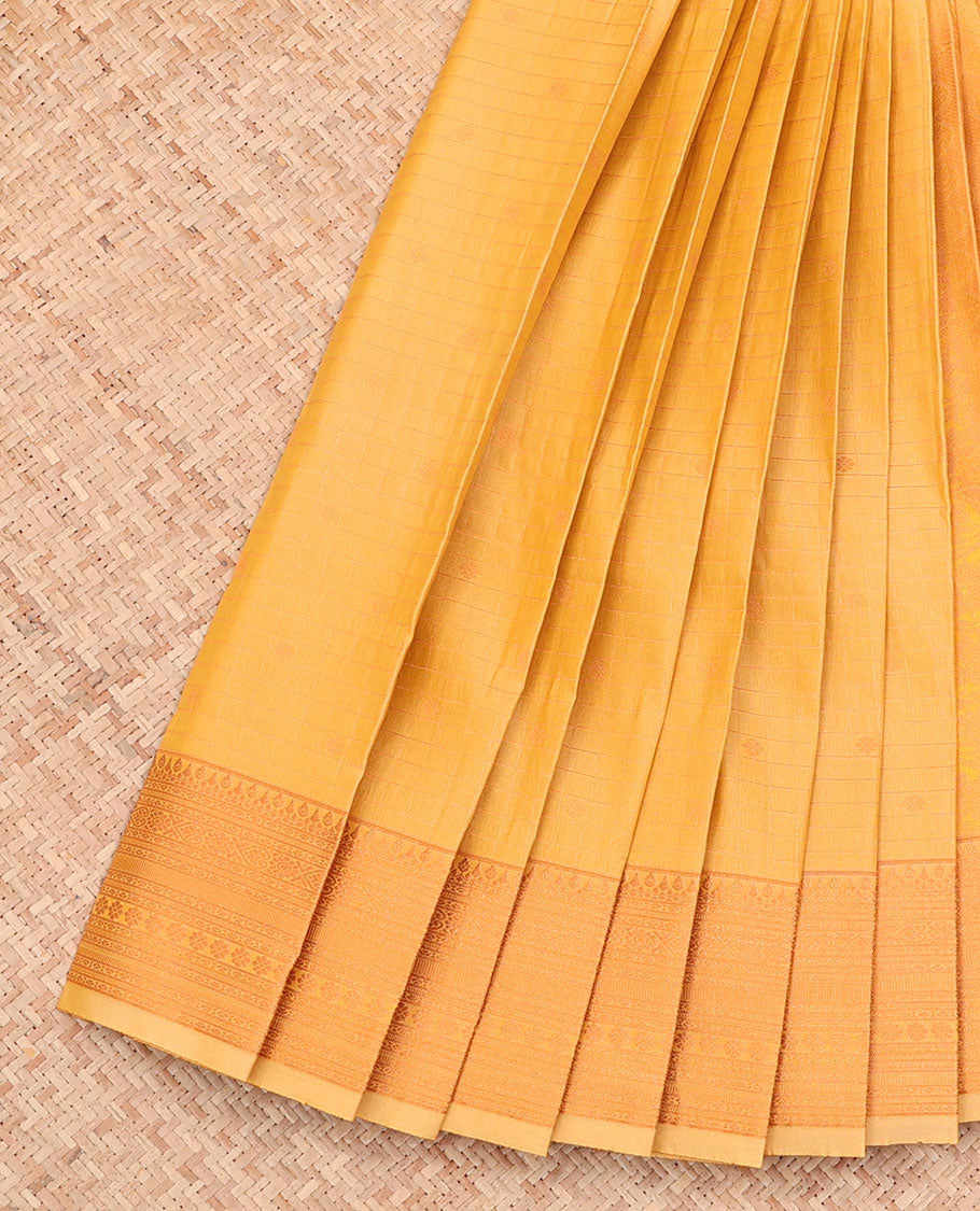 Sandal Budget Silk Saree, Sparsely Woven with Zari Buttas and Checks All Over Its Body, Highlighted by a Traditional Zari Design Border, Sparsely Woven Pallu, and Paired with a Matching Blouse