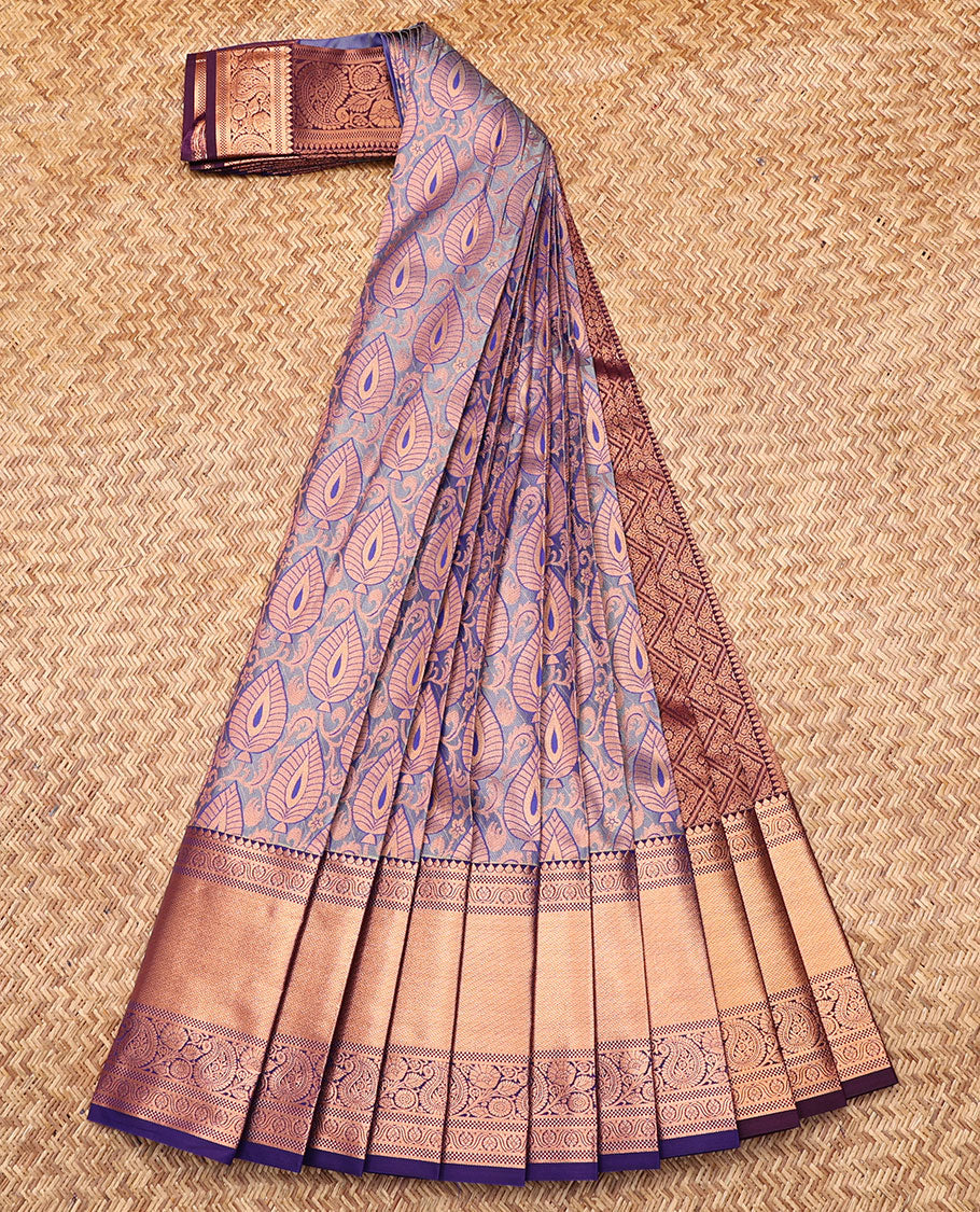 Blue Budget Silk Saree, Spotlighted with Jacquard, Complemented by Contrast Traditional Zari Border, Intricate Pallu, and a Contrast Blouse