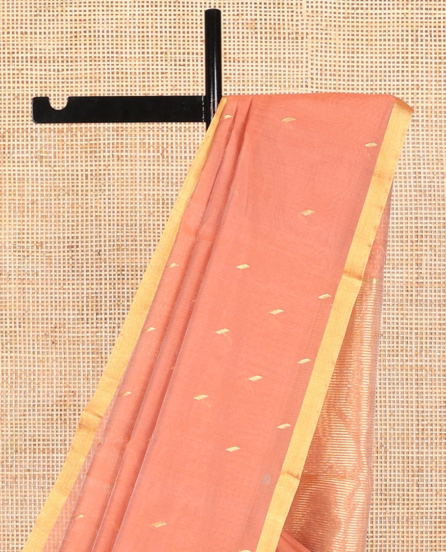 Orange motifs chanderi cotton saree with contrast zari border & striped pallu