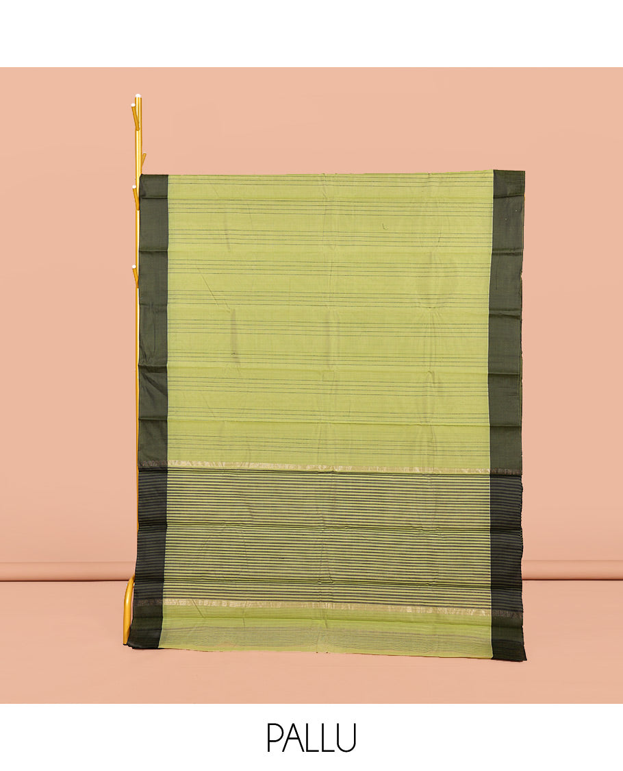 Green Striped Semi-Silk Cotton Saree, Complemented by a Contrast Border, Pallu Steeped with Stripes, and Paired with a Matching Blouse