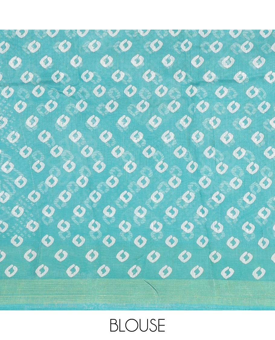 Sea blue floral, geometric design budget cotton saree with self zari design border