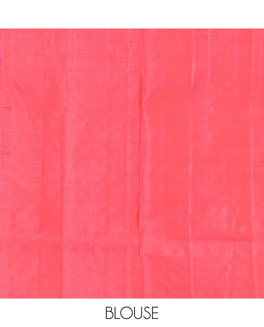 Borderless red zari striped soft silk saree, zari woven pallu of intricate designs