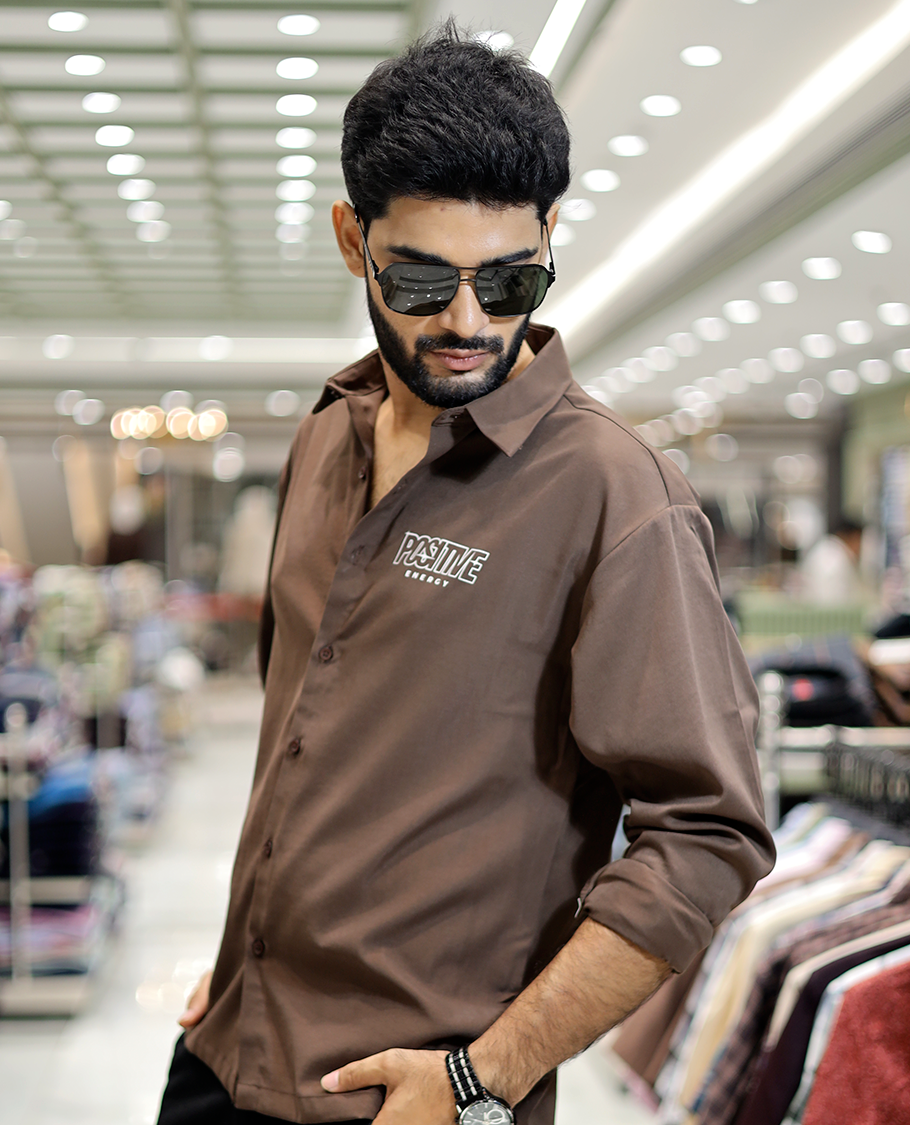 Brown Poly-Blended Back Flap Casual Shirt
