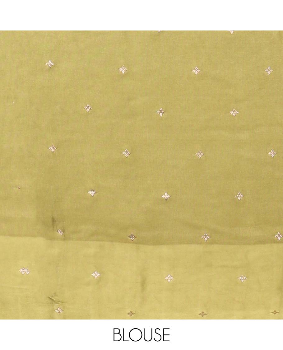 Green striped Mushru silk saree, bird design border & pallu of intricate designs