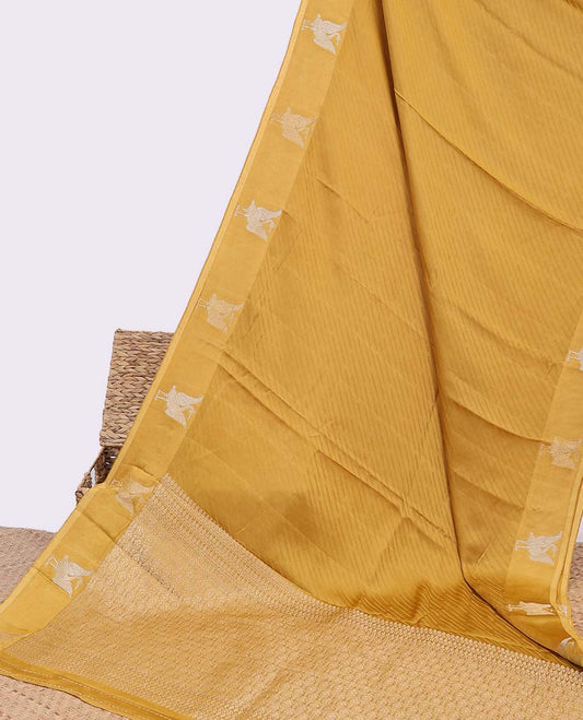 Yellow jaal design mushru silk saree, bird design border & pallu of intricate designs
