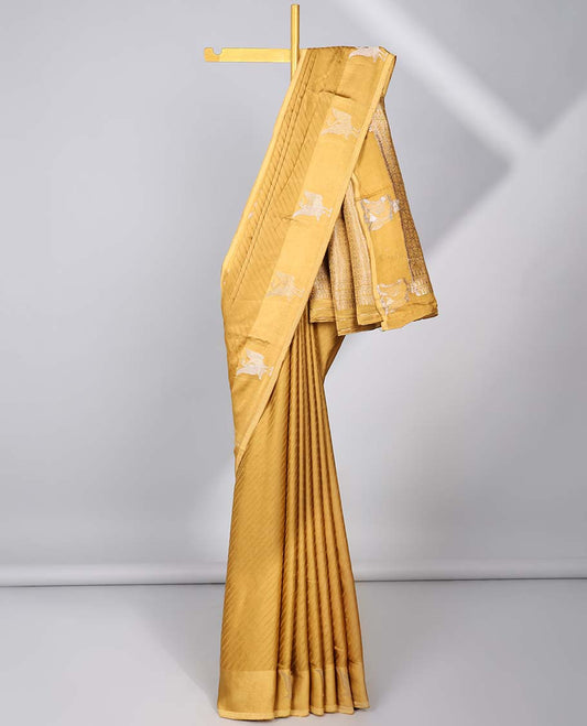 Yellow jaal design mushru silk saree, bird design border & pallu of intricate designs