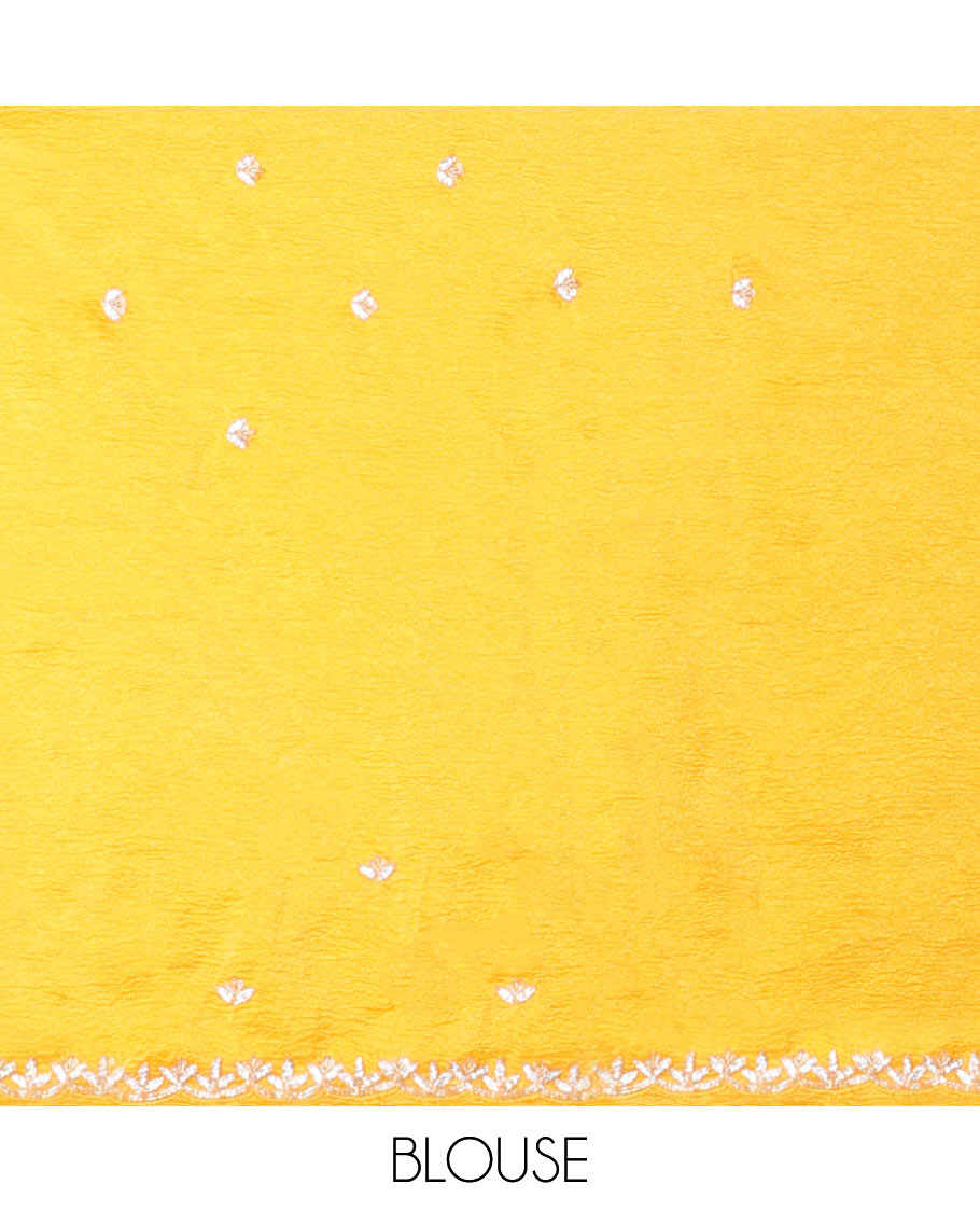 Orange zig-zag stripes embroidered designer saree, scallop stone embroidered border