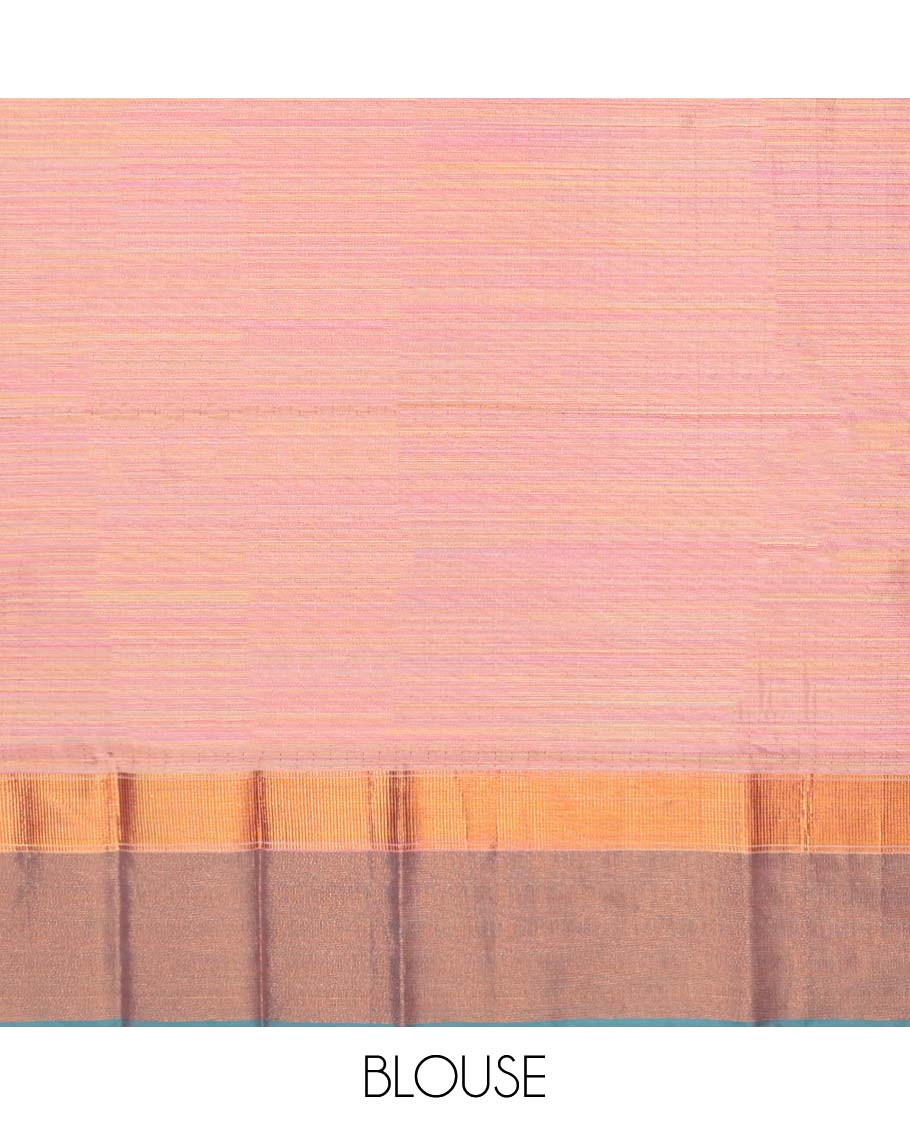 Pink checked soft silk saree, contrast zari design border & zari striped pallu