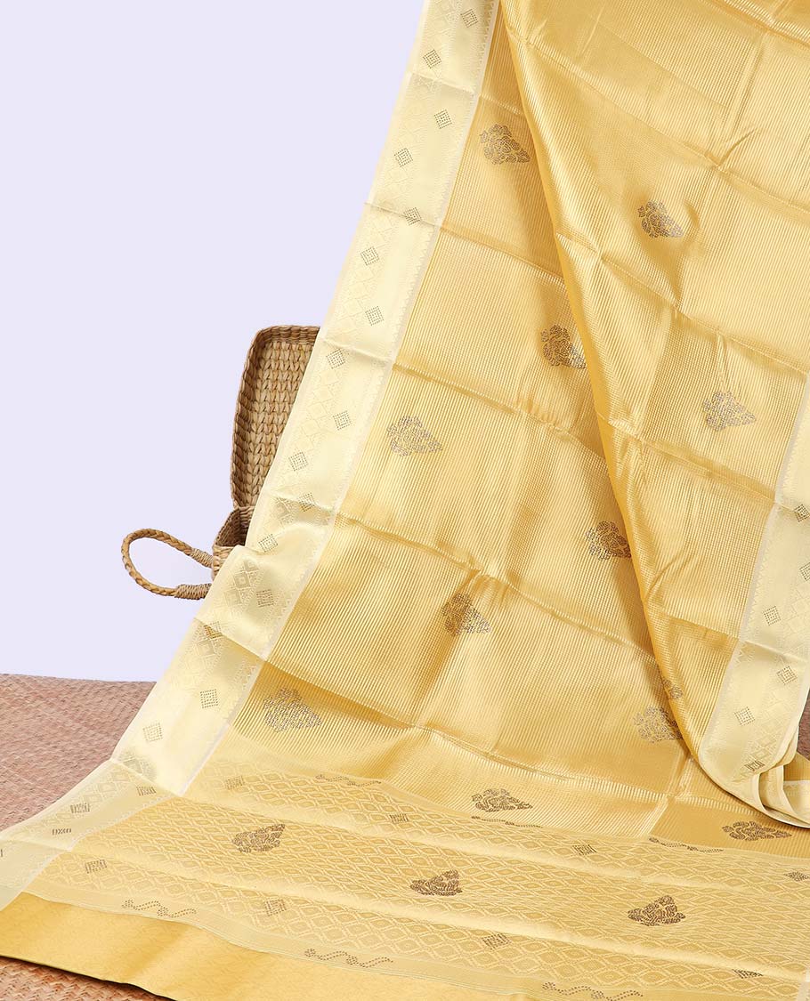 Gold zari design semi-banaras tissue saree with stonework, contrast traditional stonework border & jaal pallu